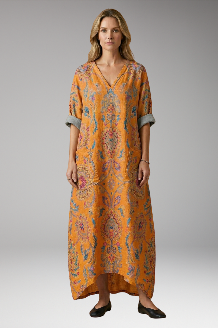 Women's Elegant Maxi Dress with Relaxed Fit and Subtle Embroidery