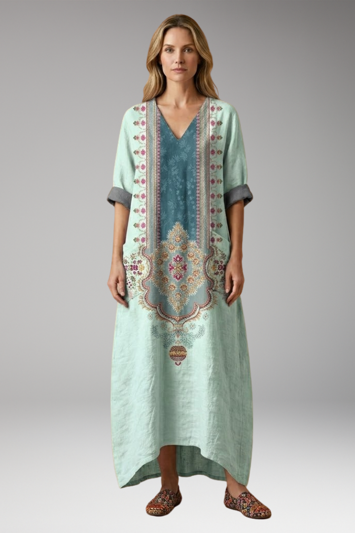 Women's Elegant Maxi Dress with Relaxed Fit and Subtle Embroidery