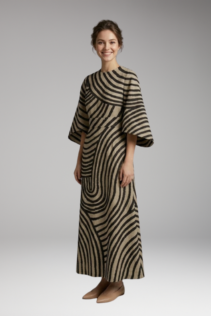 Women's Elegant Maxi Dress with Round Neck and Flattering Fit