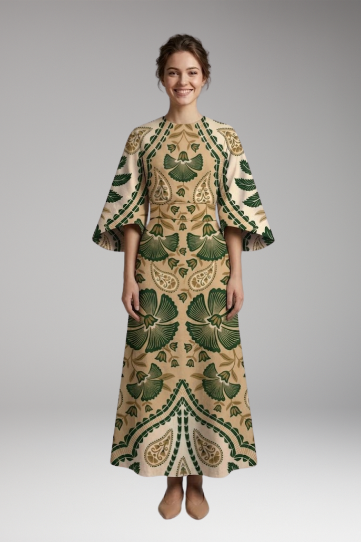 Women's Elegant Maxi Dress with Round Neck and Flattering Fit
