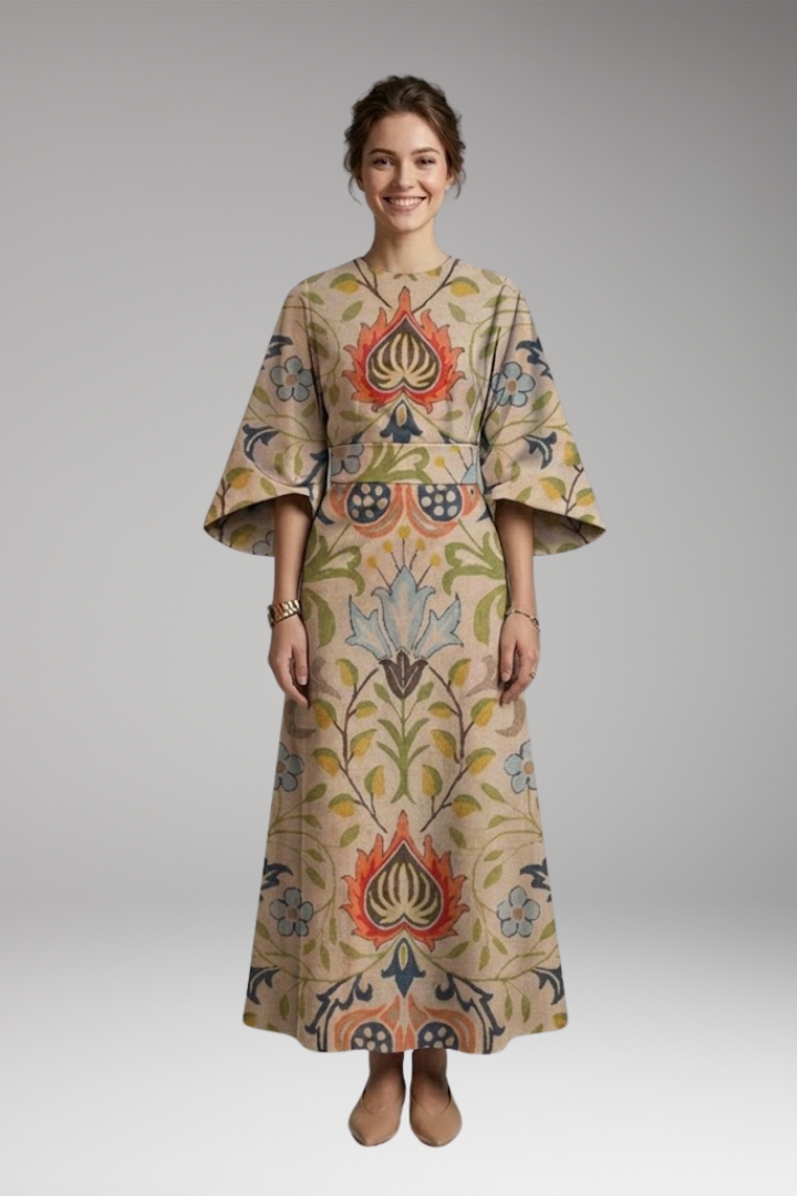 Women's Elegant Maxi Dress with Round Neck and Flattering Fit