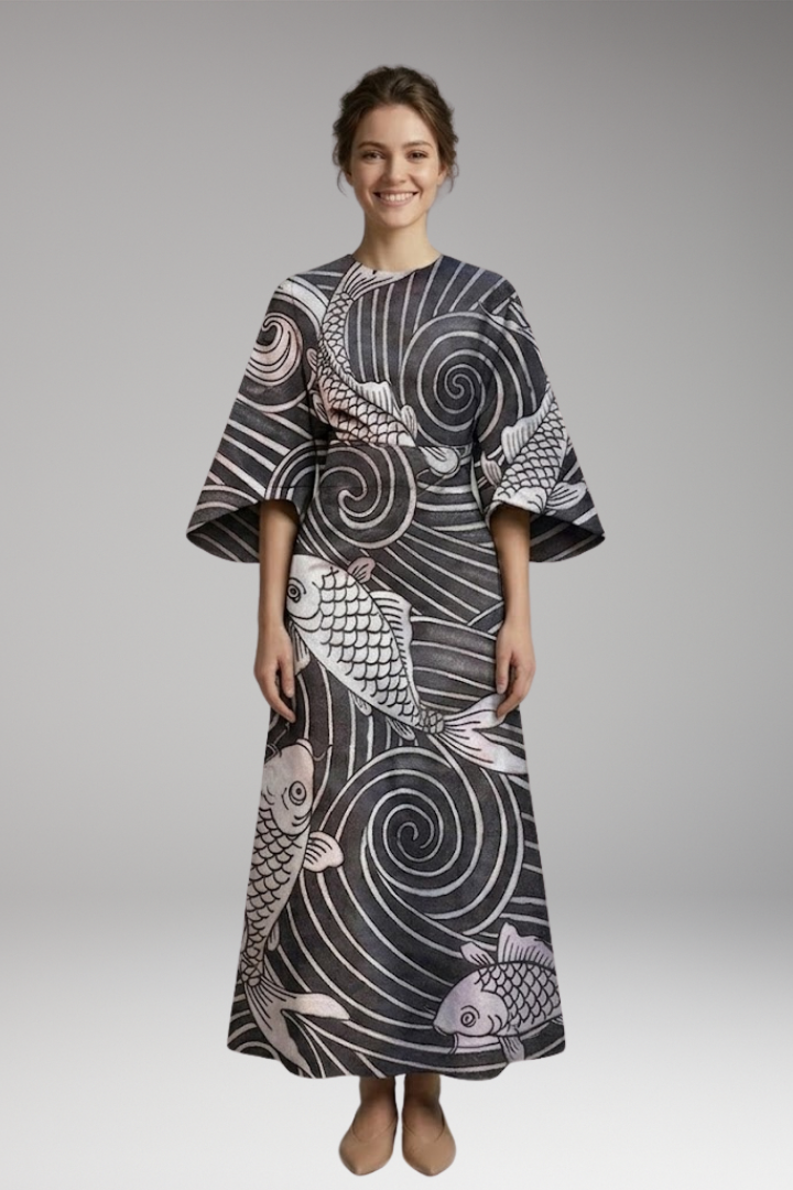 Women's Elegant Maxi Dress with Round Neck and Flattering Fit