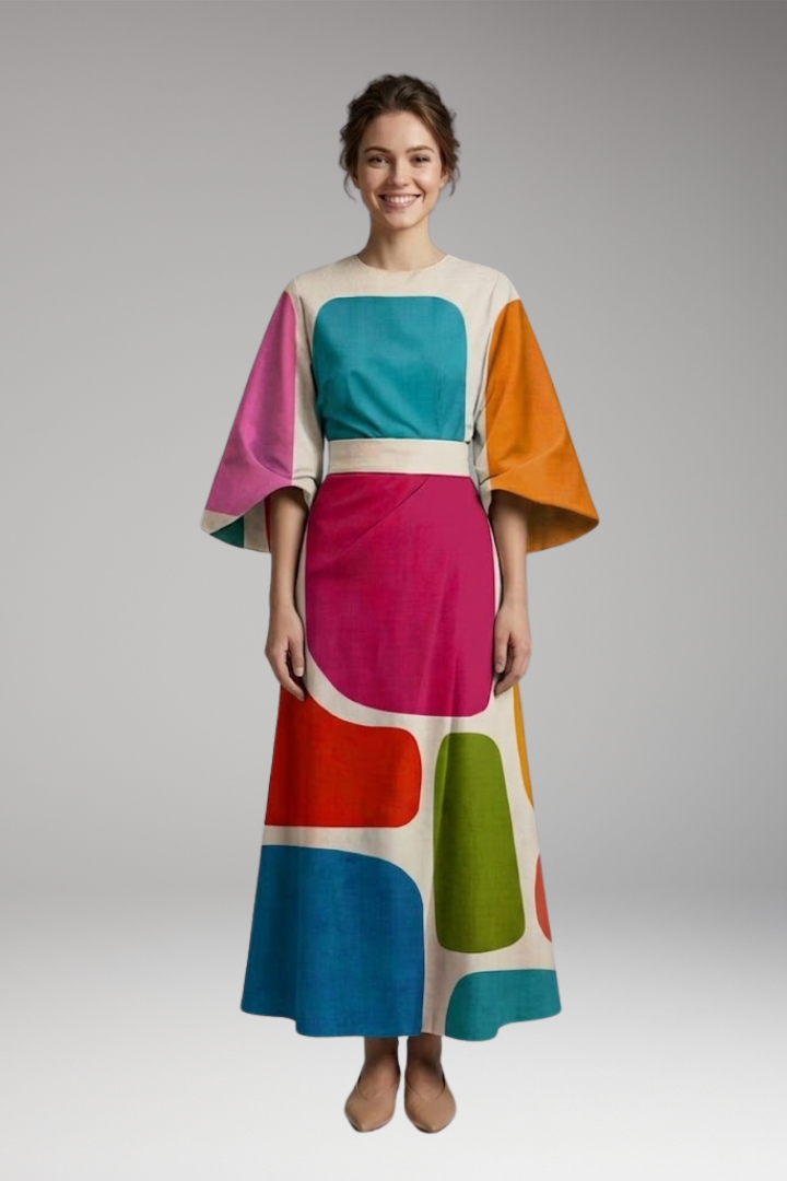 Women's Elegant Maxi Dress with Round Neck and Flattering Fit