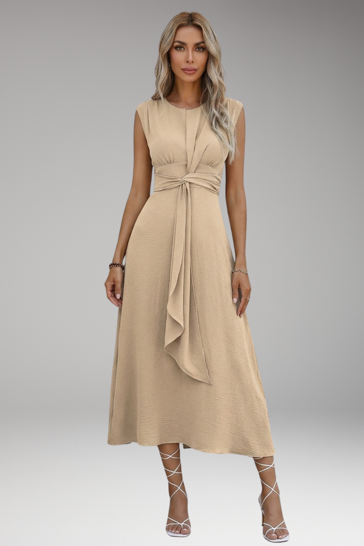 Women's Elegant Maxi Dress with Sleeveless Design and Round Neck