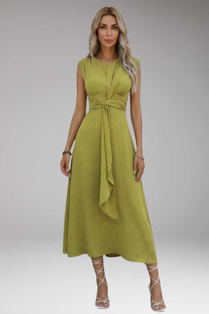 Women's Elegant Maxi Dress with Sleeveless Design and Round Neck