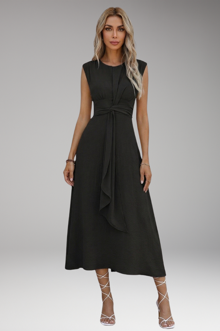 Women's Elegant Maxi Dress with Sleeveless Design and Round Neck