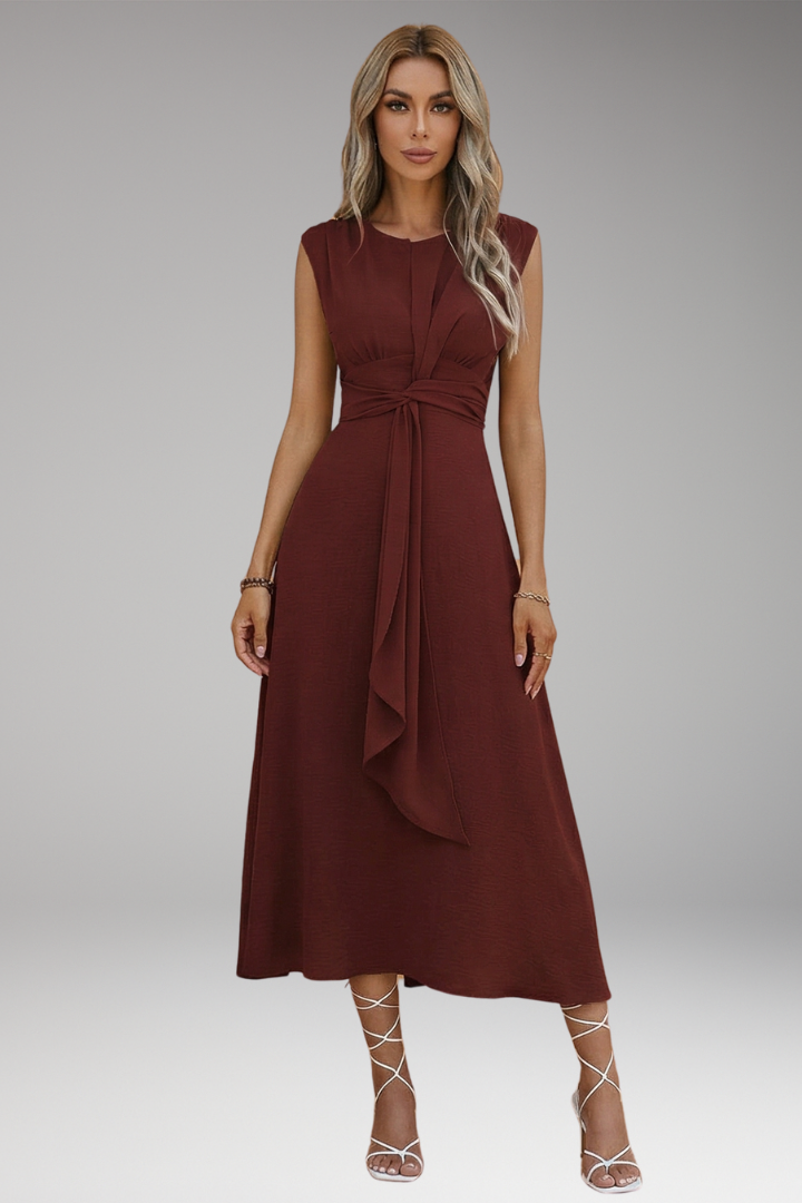 Women's Elegant Maxi Dress with Sleeveless Design and Round Neck