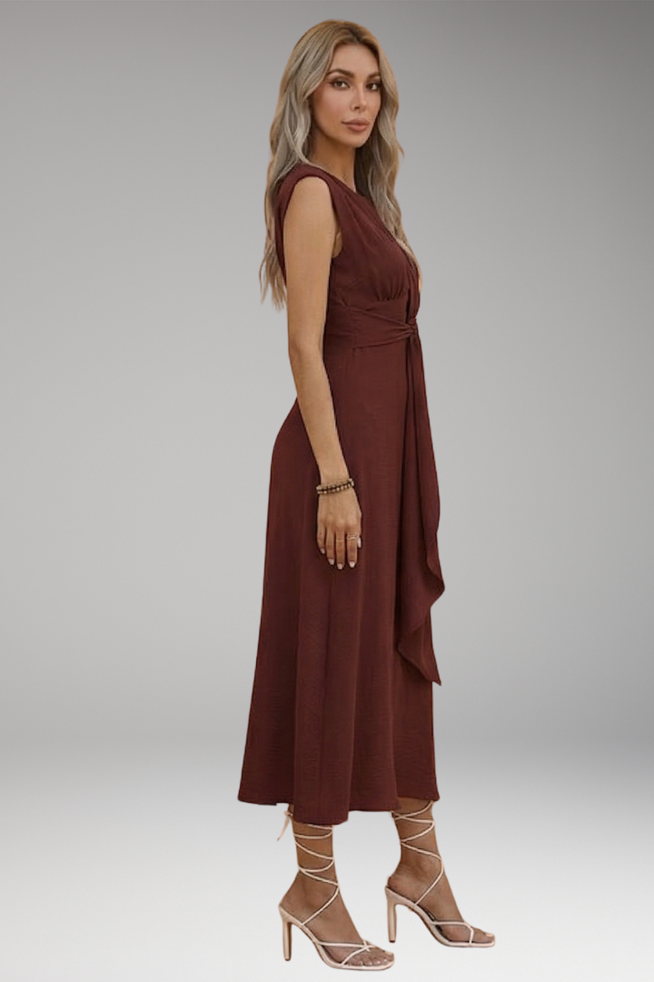 Women's Elegant Maxi Dress with Sleeveless Design and Round Neck