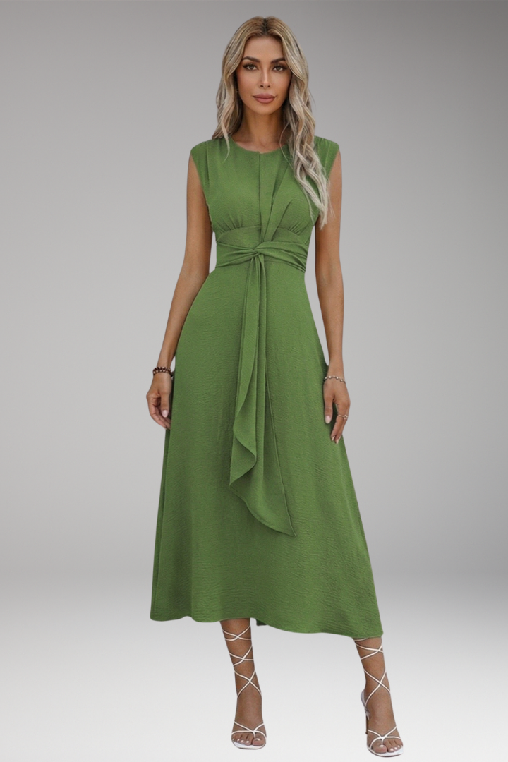 Women's Elegant Maxi Dress with Sleeveless Design and Round Neck