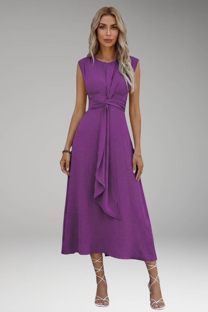 Women's Elegant Maxi Dress with Sleeveless Design and Round Neck