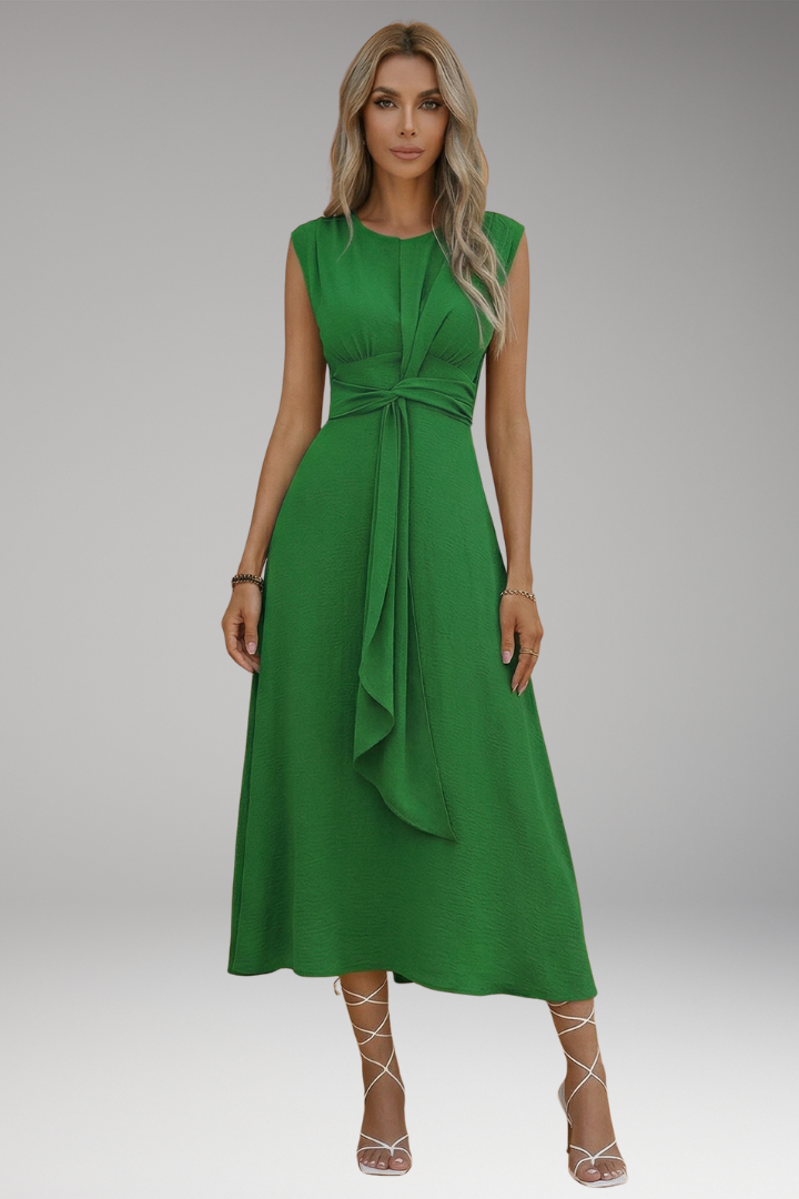 Women's Elegant Maxi Dress with Sleeveless Design and Round Neck