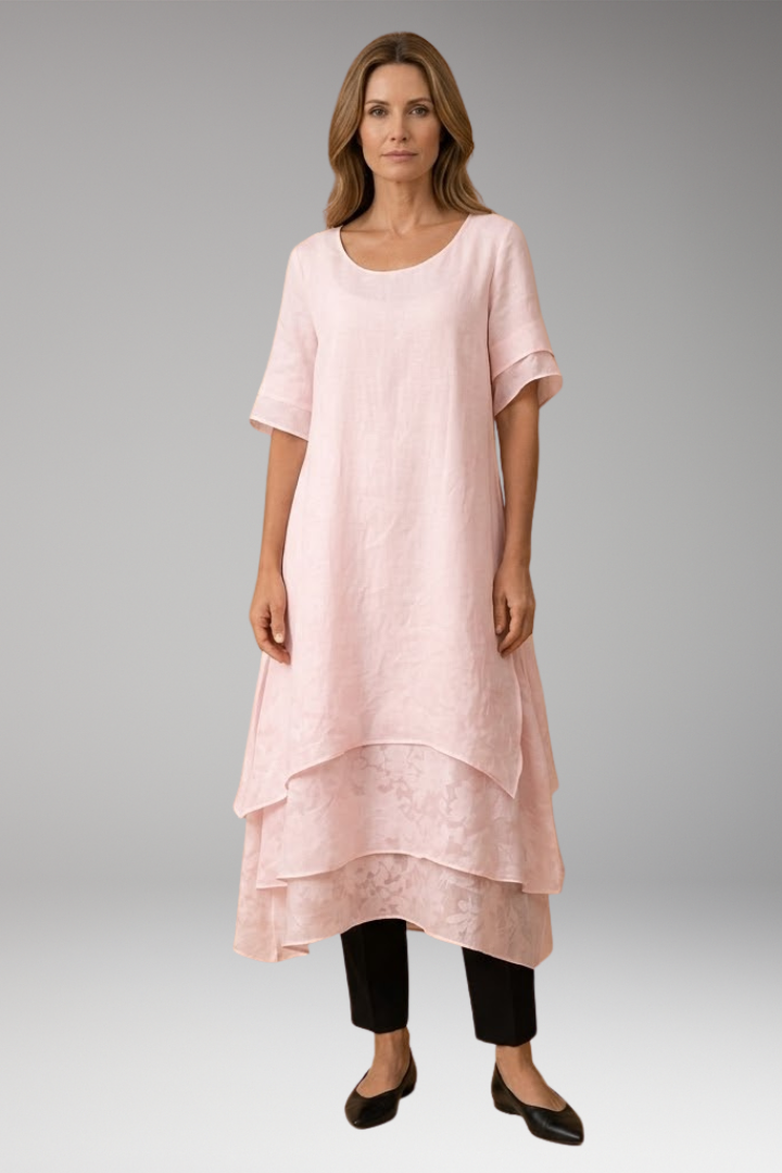 Women's Elegant Midi Dress with Open Neckline and Fluid Cut