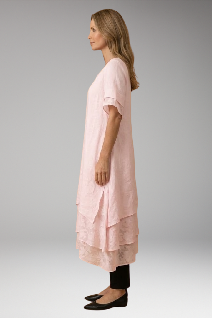 Women's Elegant Midi Dress with Open Neckline and Fluid Cut