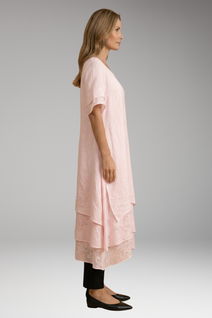 Women's Elegant Midi Dress with Open Neckline and Fluid Cut