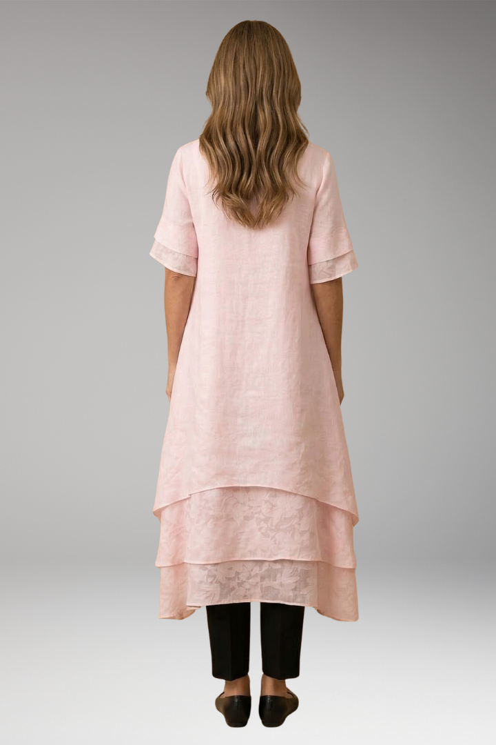 Women's Elegant Midi Dress with Open Neckline and Fluid Cut