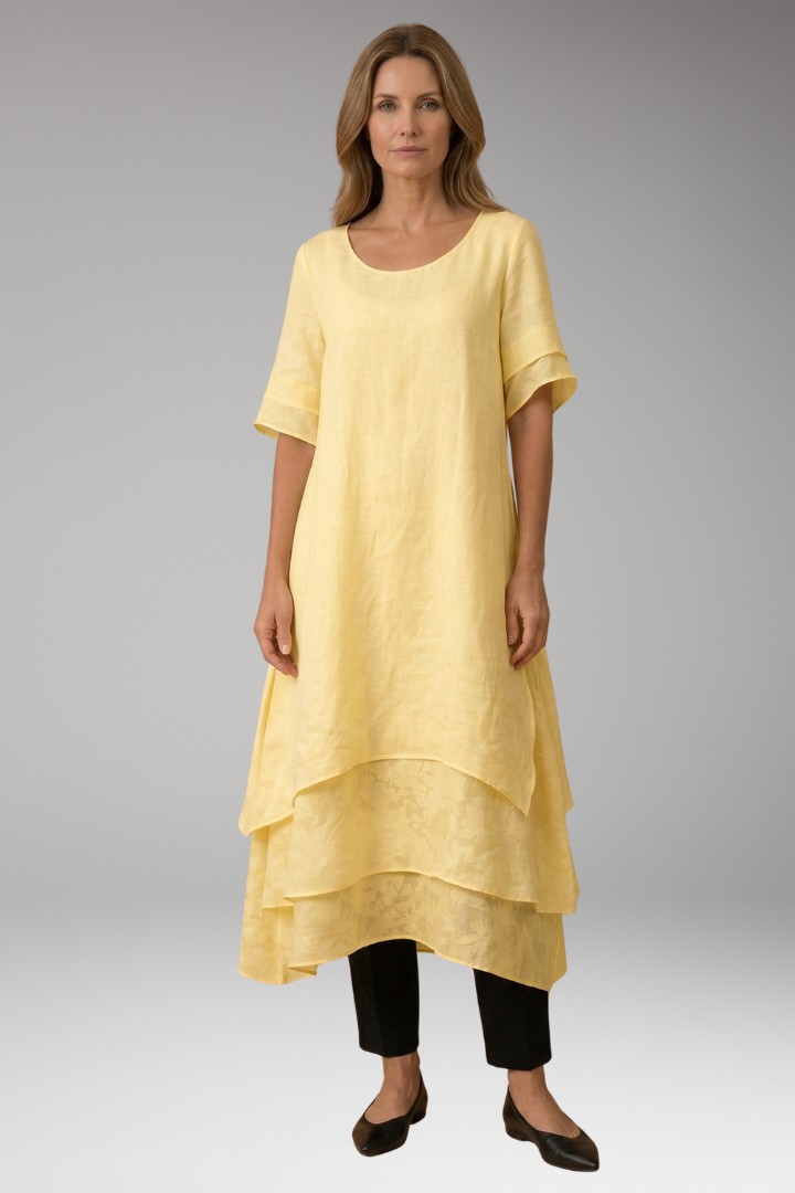 Women's Elegant Midi Dress with Open Neckline and Fluid Cut