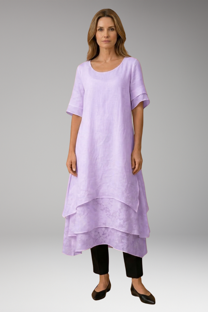 Women's Elegant Midi Dress with Open Neckline and Fluid Cut