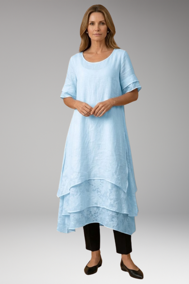 Women's Elegant Midi Dress with Open Neckline and Fluid Cut