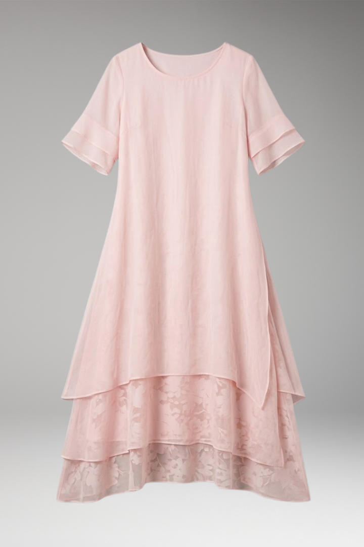 Women's Elegant Midi Dress with Open Neckline and Fluid Cut
