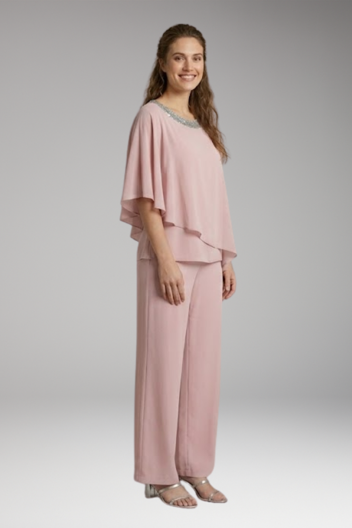 Women's Elegant Set with Embellished Blouse and Wide-Leg Pants