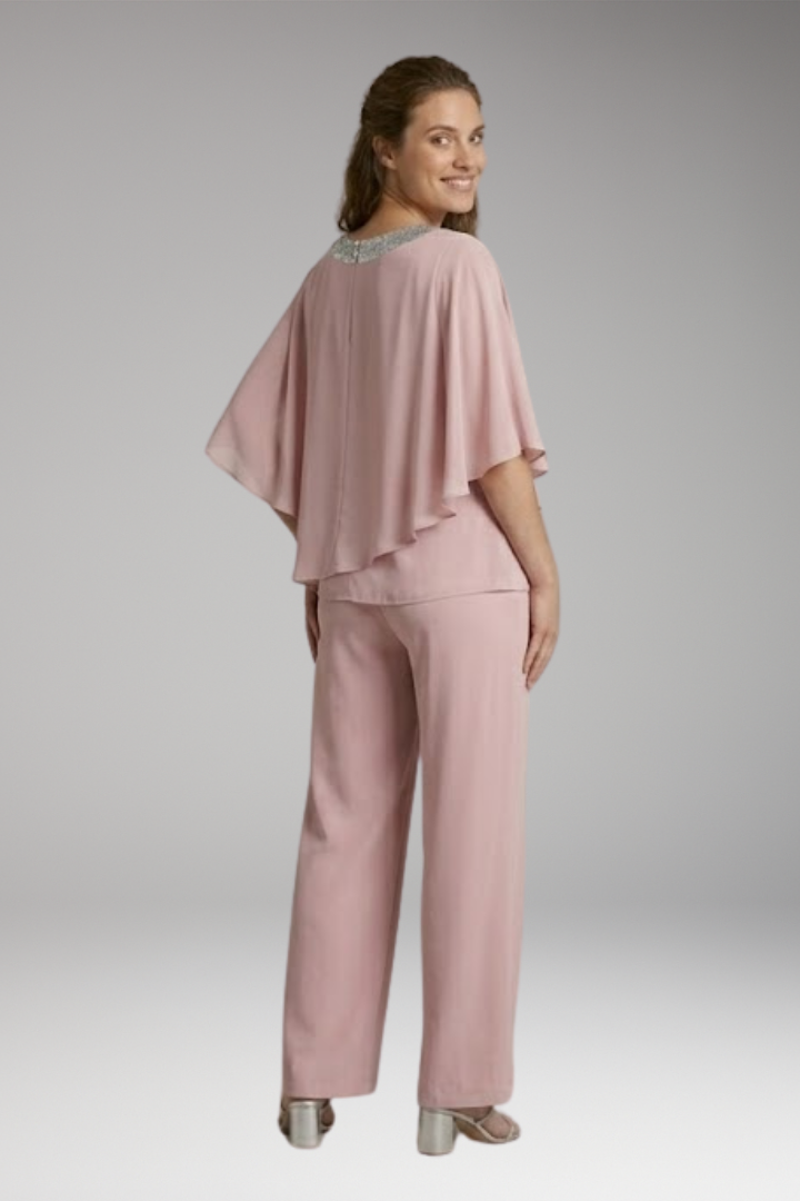 Women's Elegant Set with Embellished Blouse and Wide-Leg Pants