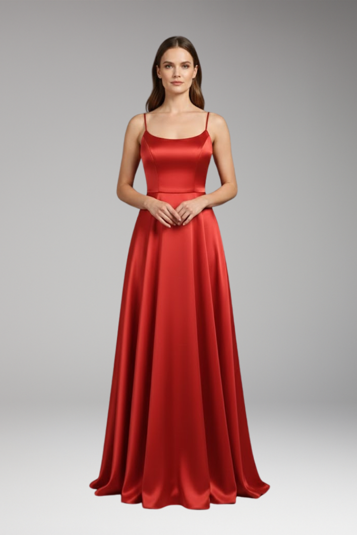 Women's Evening Dress with U-Neck and Spaghetti Straps
