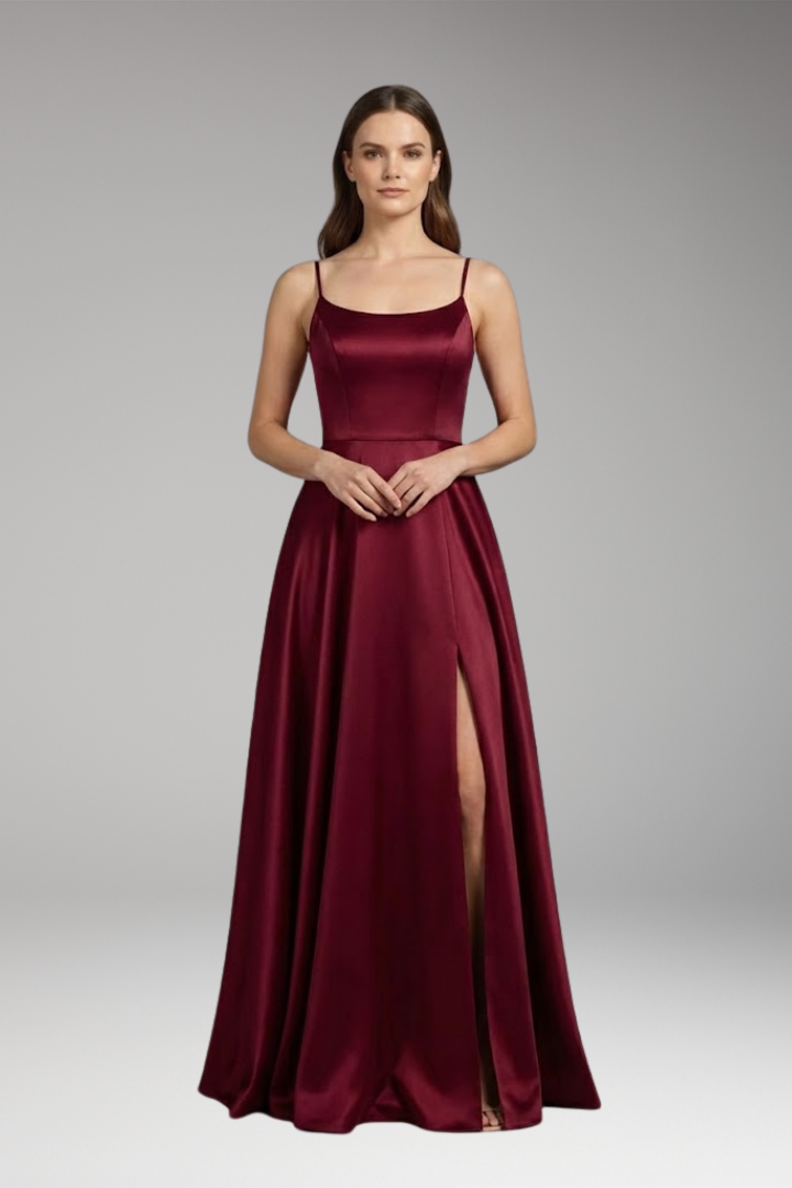 Women's Evening Dress with U-Neck and Spaghetti Straps