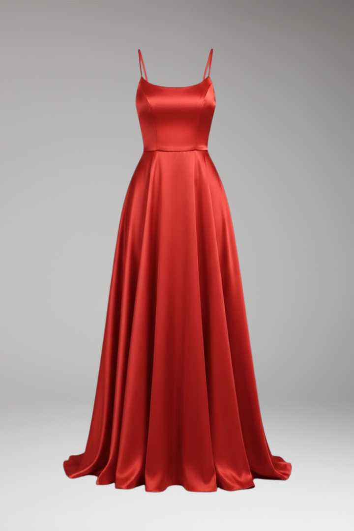 Women's Evening Dress with U-Neck and Spaghetti Straps