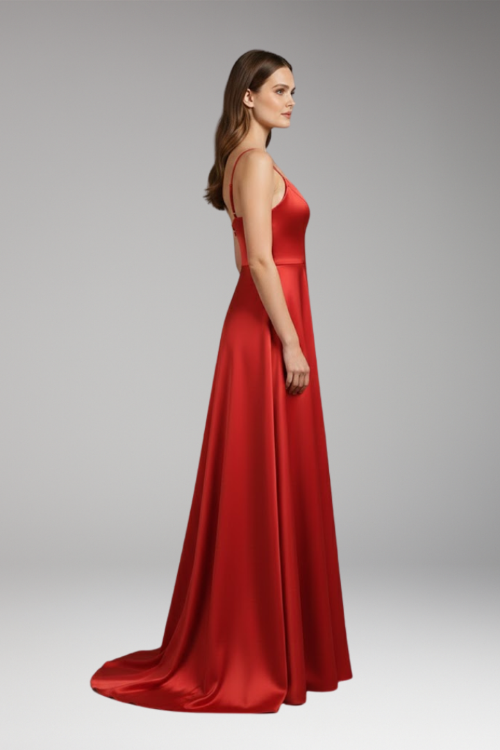 Women's Evening Dress with U-Neck and Spaghetti Straps
