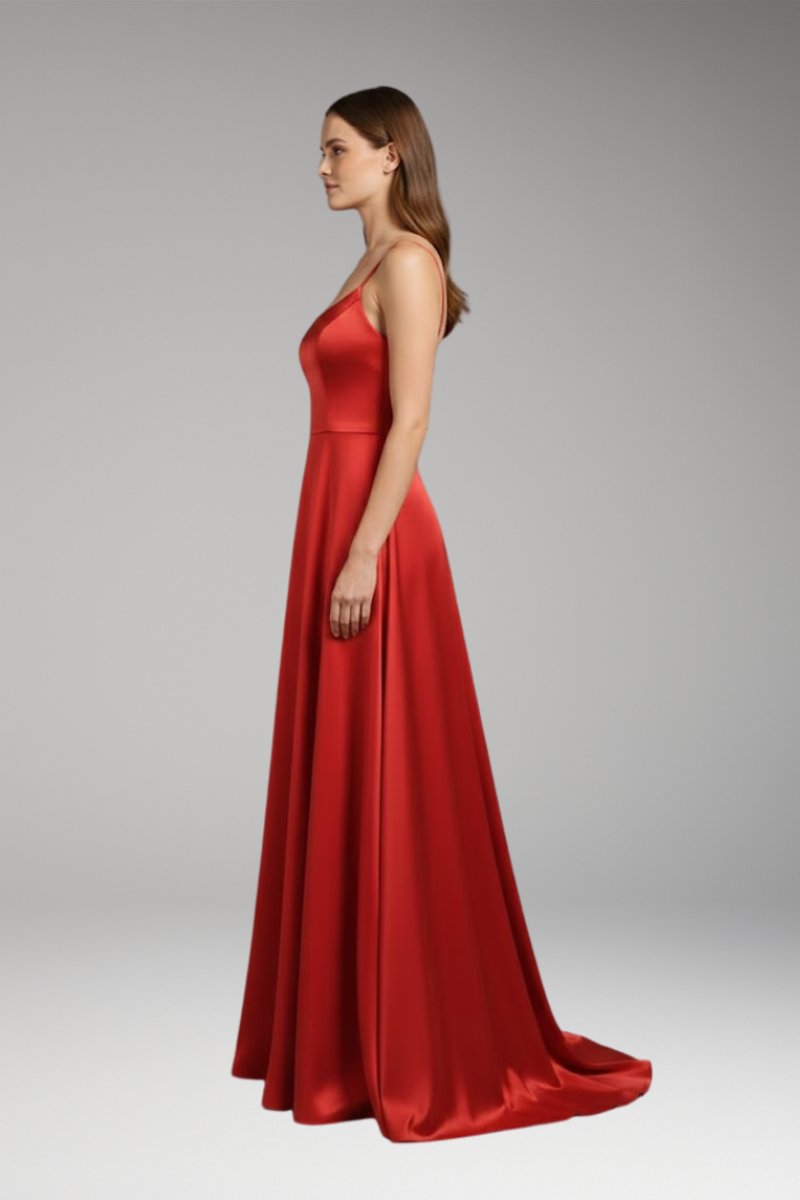 Women's Evening Dress with U-Neck and Spaghetti Straps