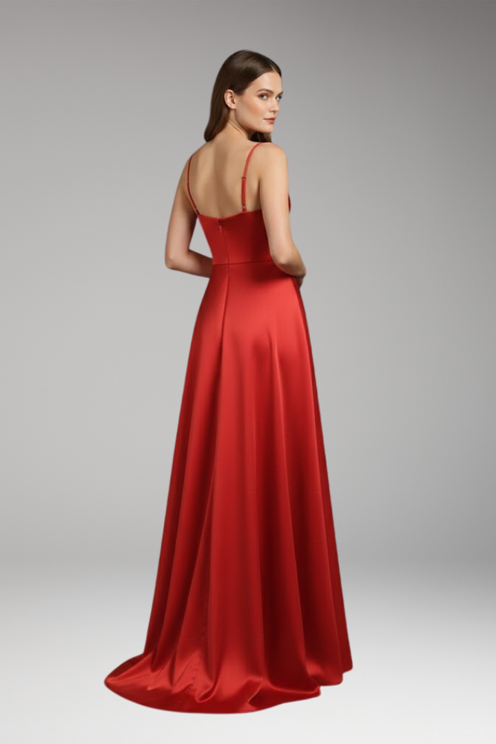 Women's Evening Dress with U-Neck and Spaghetti Straps