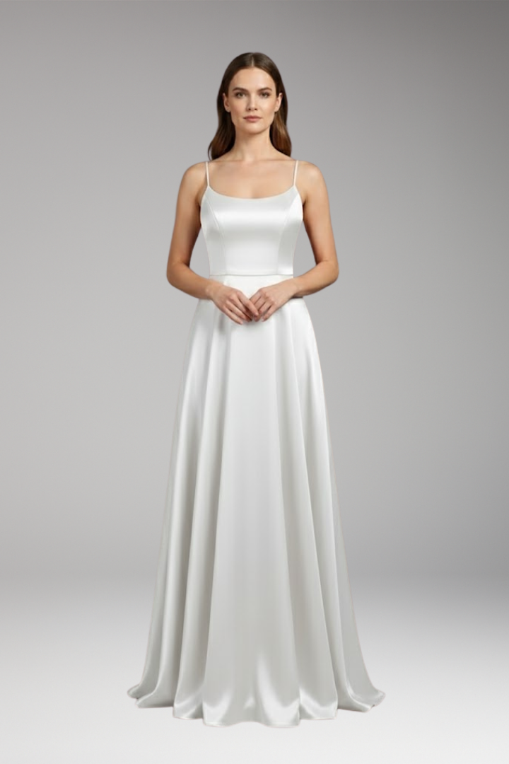 Women's Evening Dress with U-Neck and Spaghetti Straps