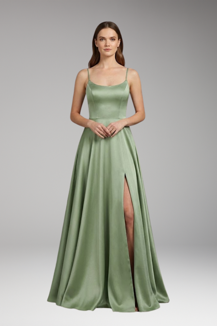 Women's Evening Dress with U-Neck and Spaghetti Straps