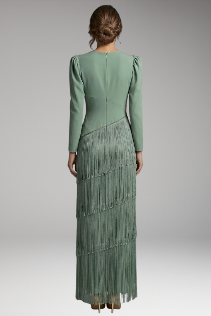 Women's Evening Dress with V-Neck and Tassel Decoration