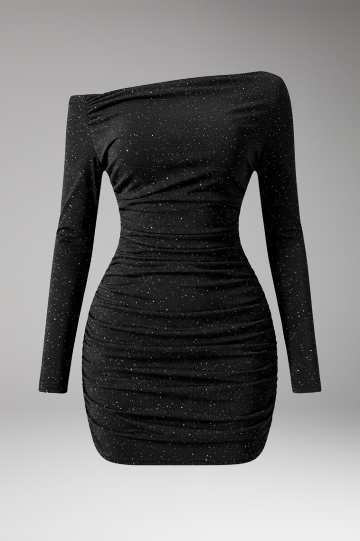 Women's Figure-Hugging Dress with One-Shoulder Design and Ruching