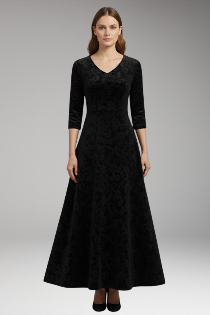 Women's Flared Dress with Velvet Fabric and Figure-Flattering Cut