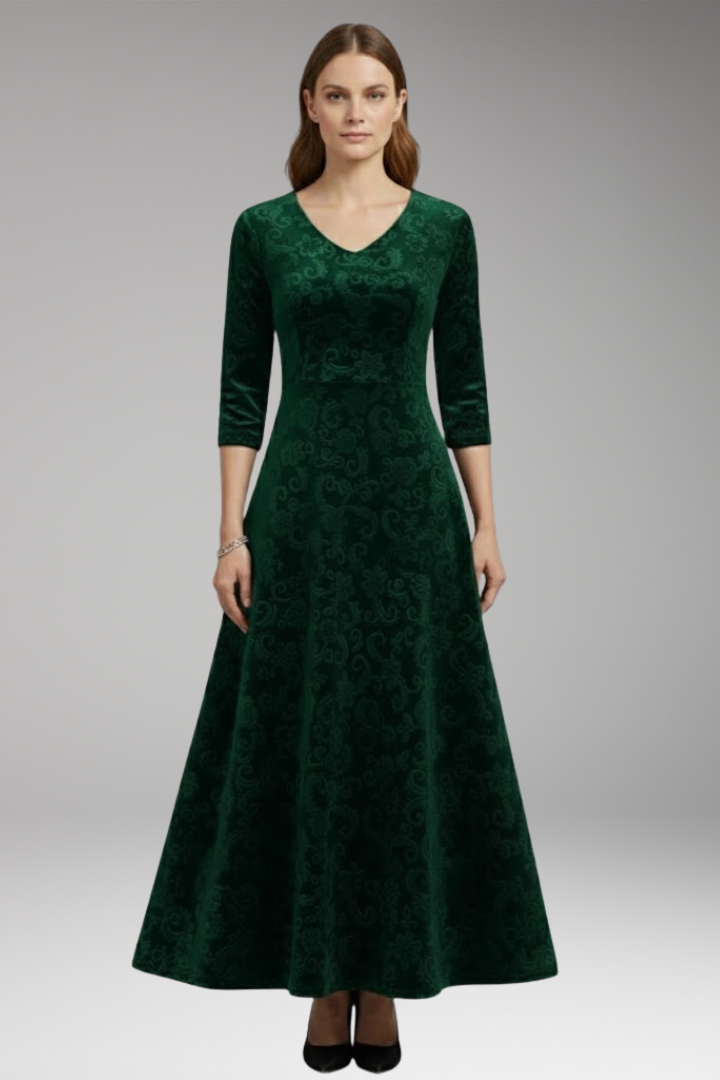Women's Flared Dress with Velvet Fabric and Figure-Flattering Cut
