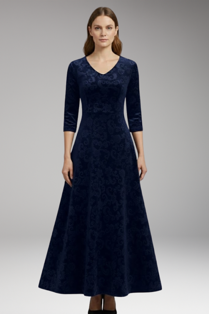 Women's Flared Dress with Velvet Fabric and Figure-Flattering Cut