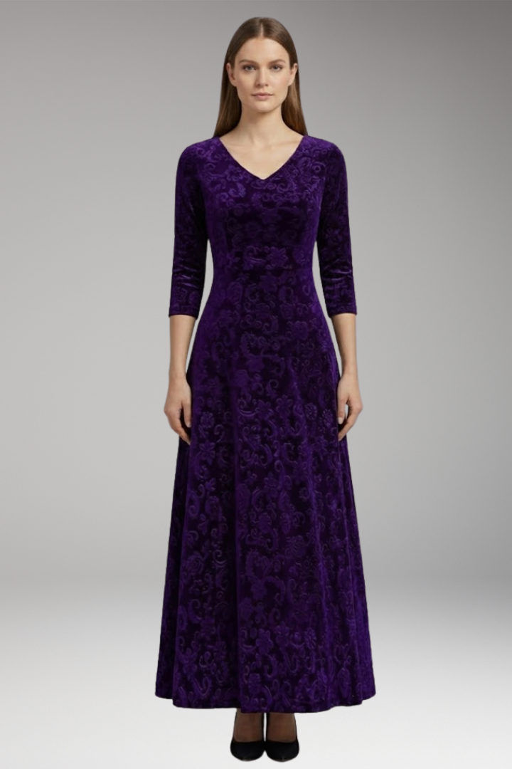 Women's Flared Dress with Velvet Fabric and Figure-Flattering Cut
