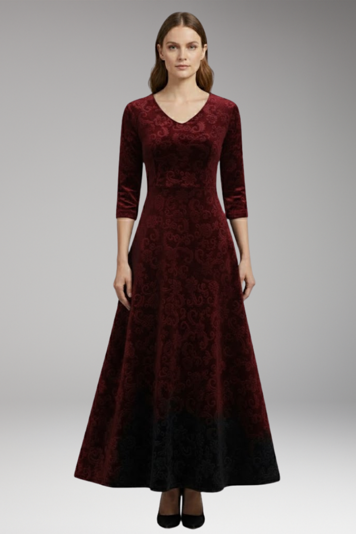 Women's Flared Dress with Velvet Fabric and Figure-Flattering Cut