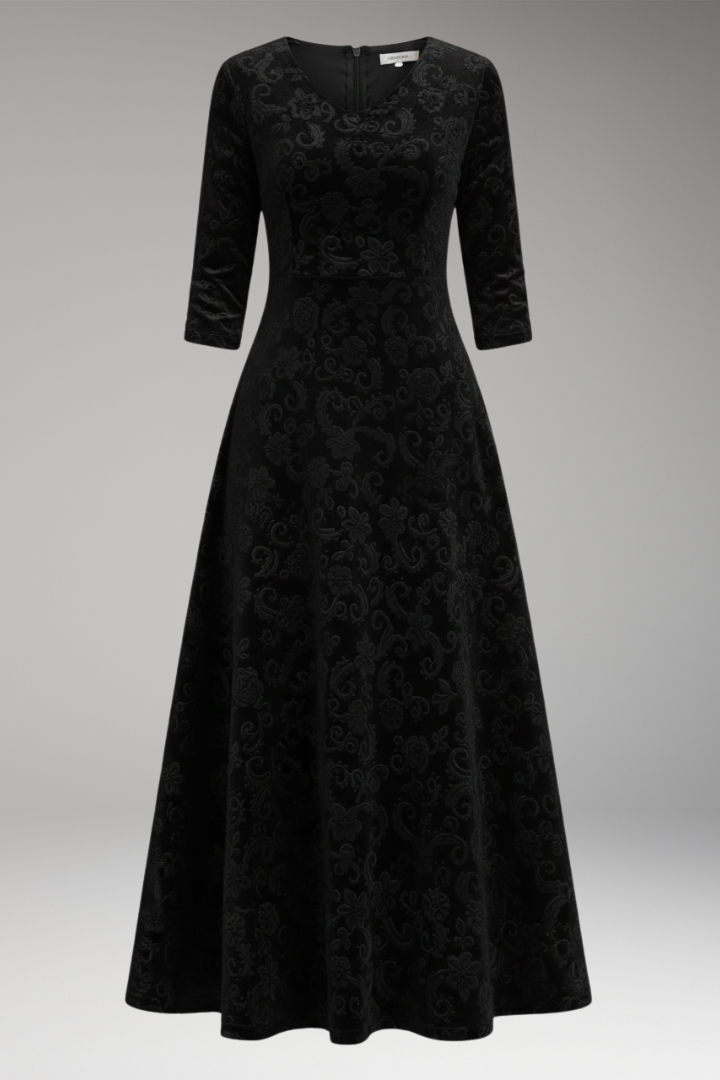 Women's Flared Dress with Velvet Fabric and Figure-Flattering Cut