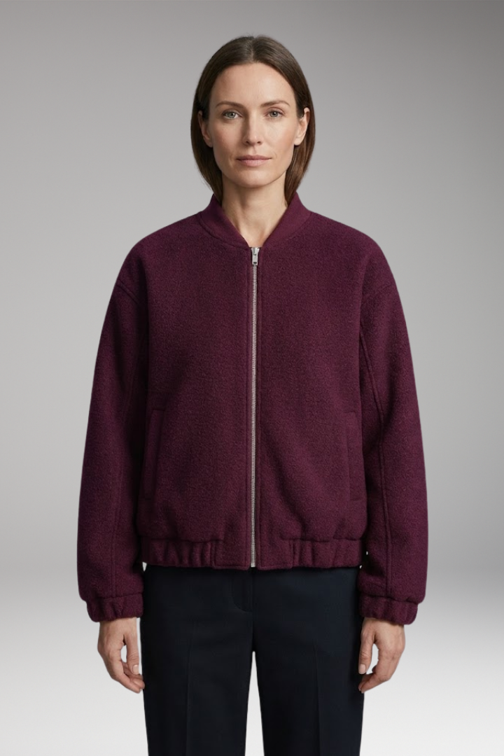 Women's Fleece Bomber Jacket with Elastic Cuffs and Side Pockets