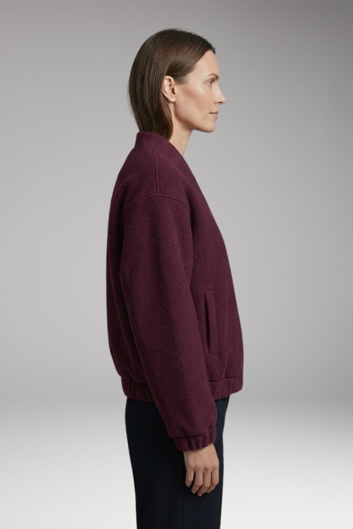 Women's Fleece Bomber Jacket with Elastic Cuffs and Side Pockets