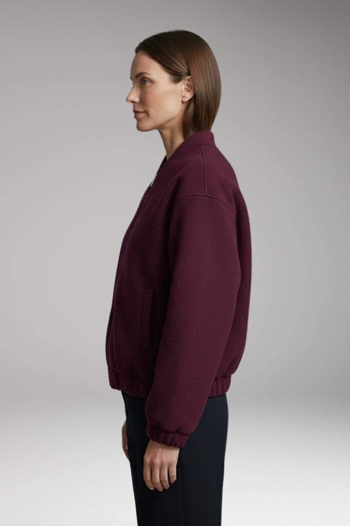 Women's Fleece Bomber Jacket with Elastic Cuffs and Side Pockets