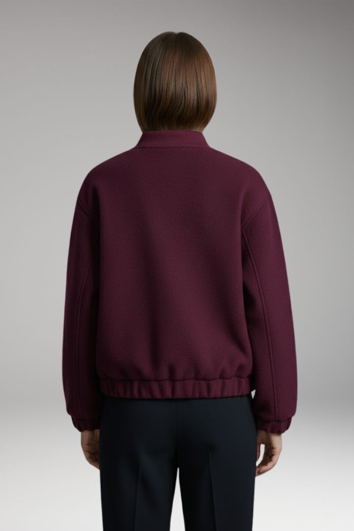 Women's Fleece Bomber Jacket with Elastic Cuffs and Side Pockets