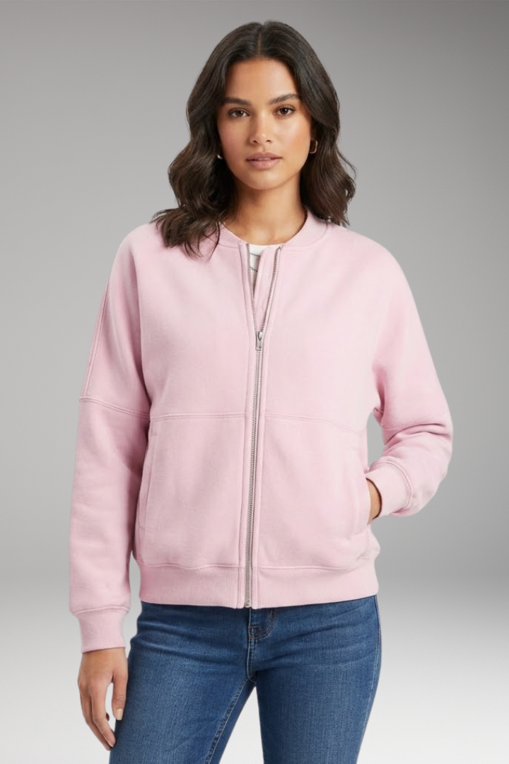 Women's Fleece Bomber Jacket with Front Zipper