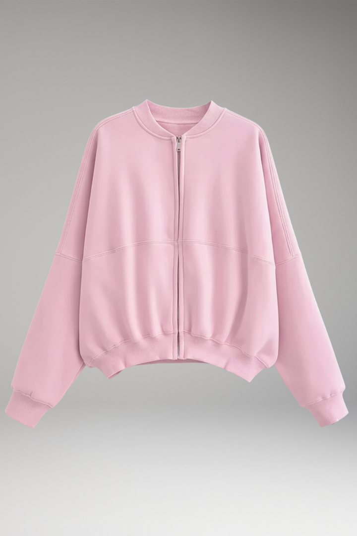 Women's Fleece Bomber Jacket with Front Zipper