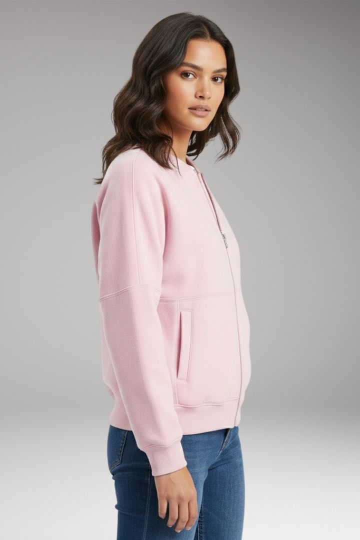 Women's Fleece Bomber Jacket with Front Zipper