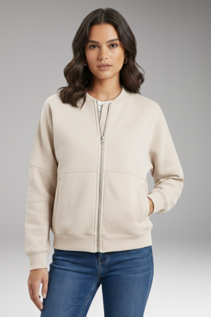 Women's Fleece Bomber Jacket with Front Zipper