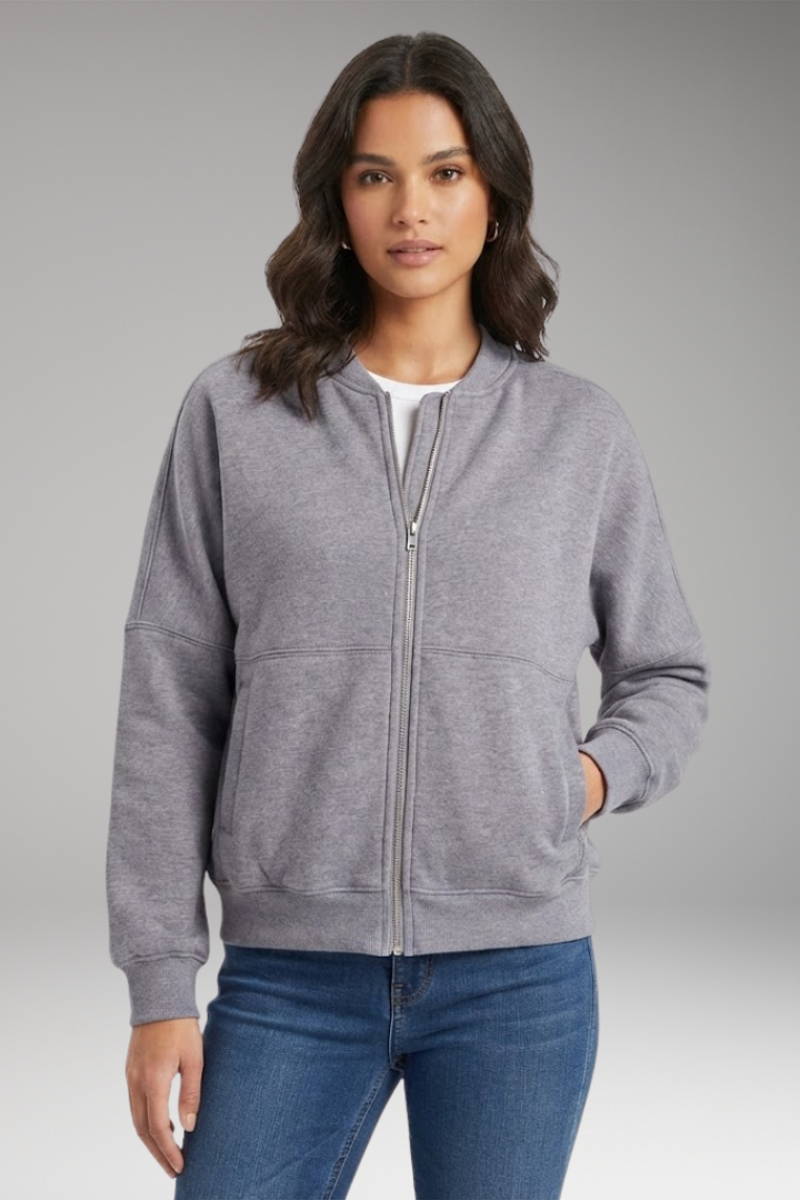 Women's Fleece Bomber Jacket with Front Zipper